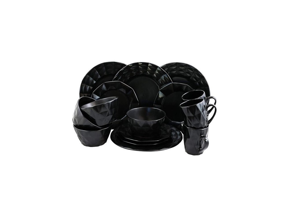 Elama Retro Chic Glazed Dinnerware - 16 Piece - Black