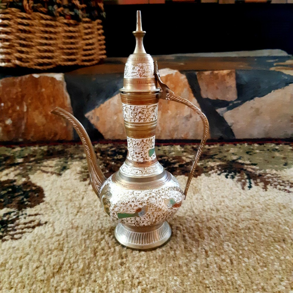 Carved Brass And Copper Surahi Teapot