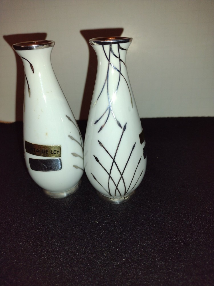 Small white Vase Layed With Silver