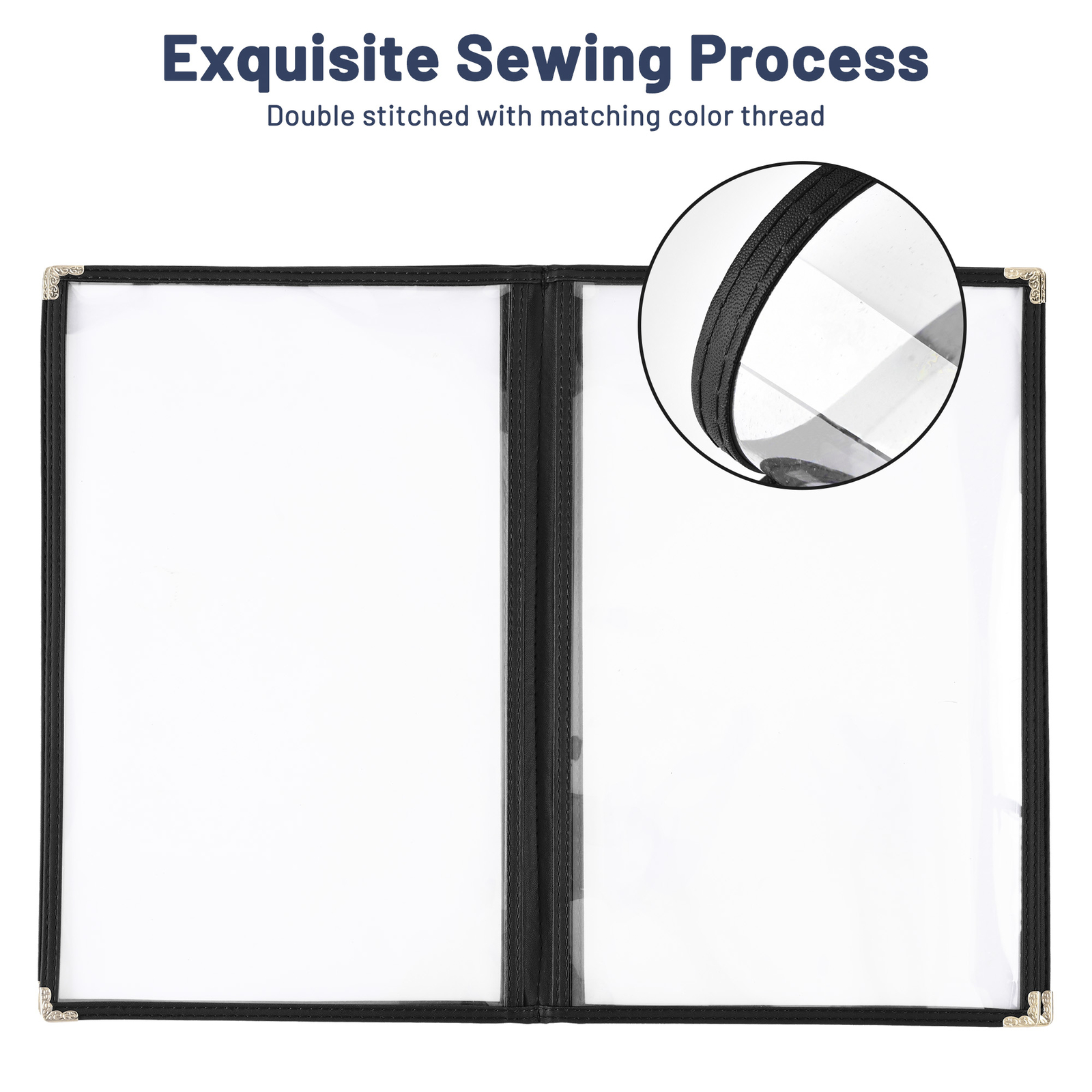 WeChef 20 Pack 8.5"x14" 4 Page 8 View Menu Covers Black Trim Restaurant Cafe