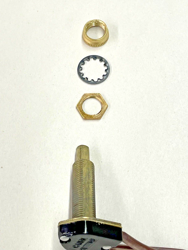 5 pieces - Push Button Switch, Brass, 1-1/8 thread-3A 125V, 4" wire(96.8-40)