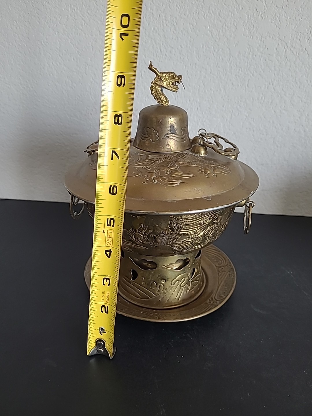 Vintage Chinese Shabu Pot Brass Hot Pot Chiseled Dragon