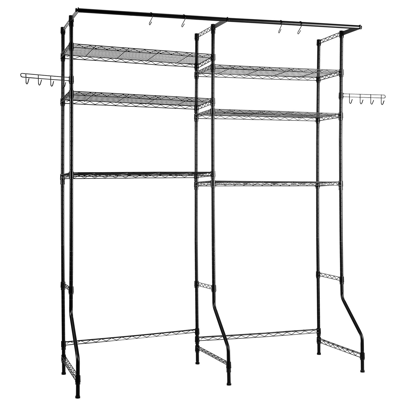 VEVOR Over Washer and Dryer Storage Shelf Two Row 6 Tiers Washer Rack Black