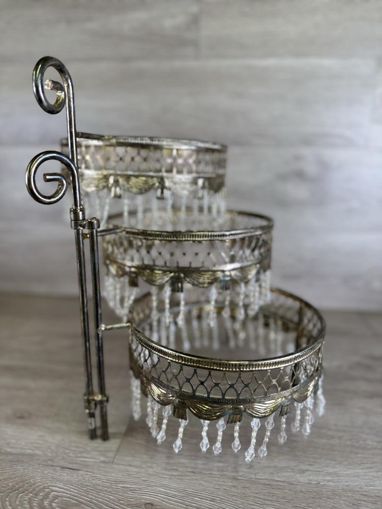 VTG Davco Silver Ltd. Three Tier Beaded Dessert Platform Beaded