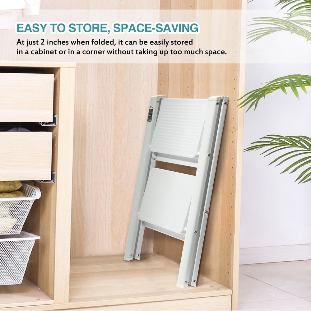 2 Step Ladder, Lightweight Portable Foldable Collapsible Folding Sturdy Iron ...