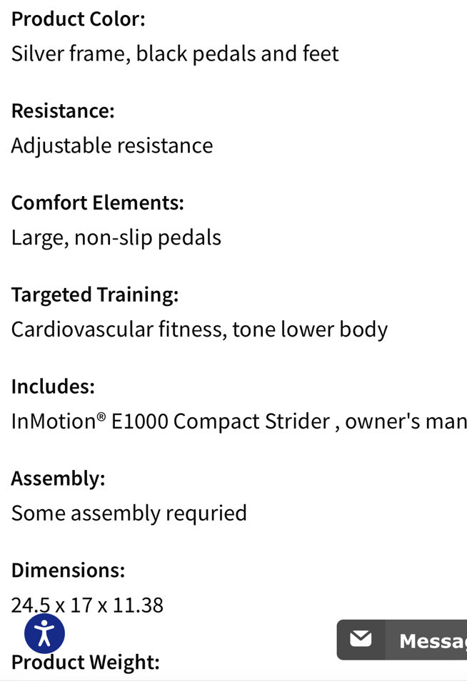 Stamina In Motion E1000 Compact Legs Cardio Workout Strider Elliptical Machine