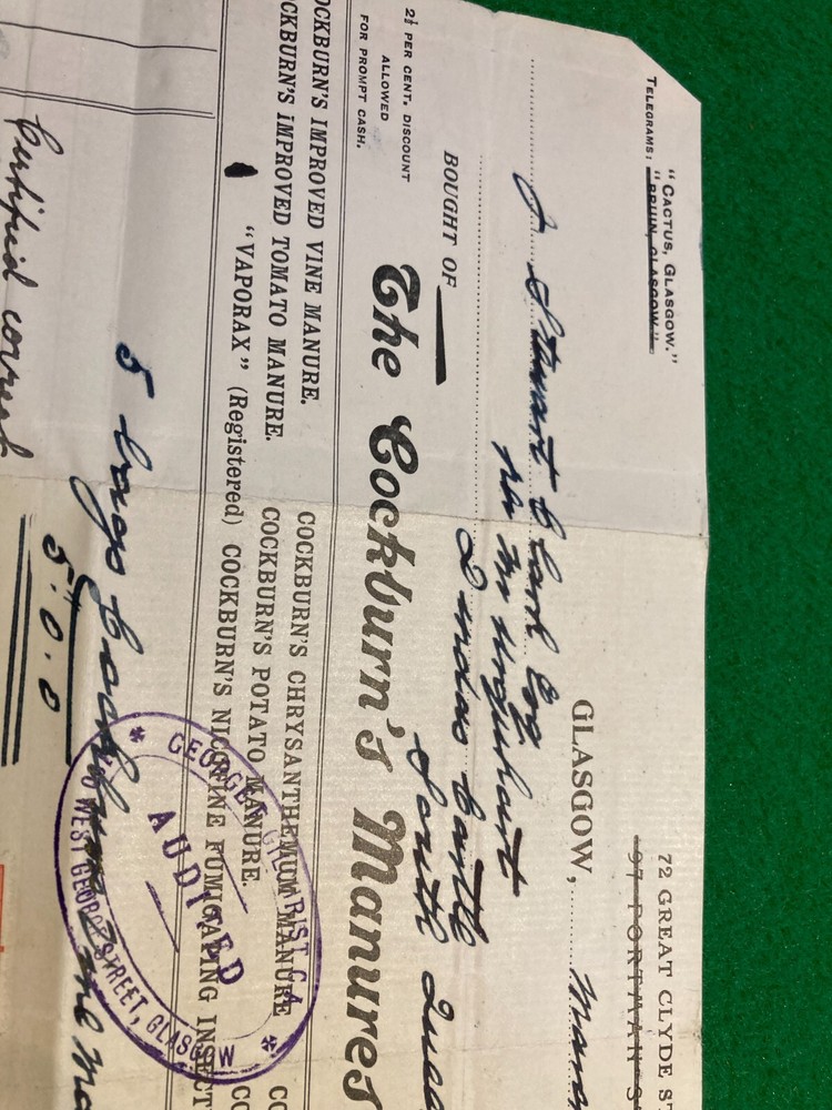 DUNDAS CASTLE 19/13 CM RECEIPT 1914