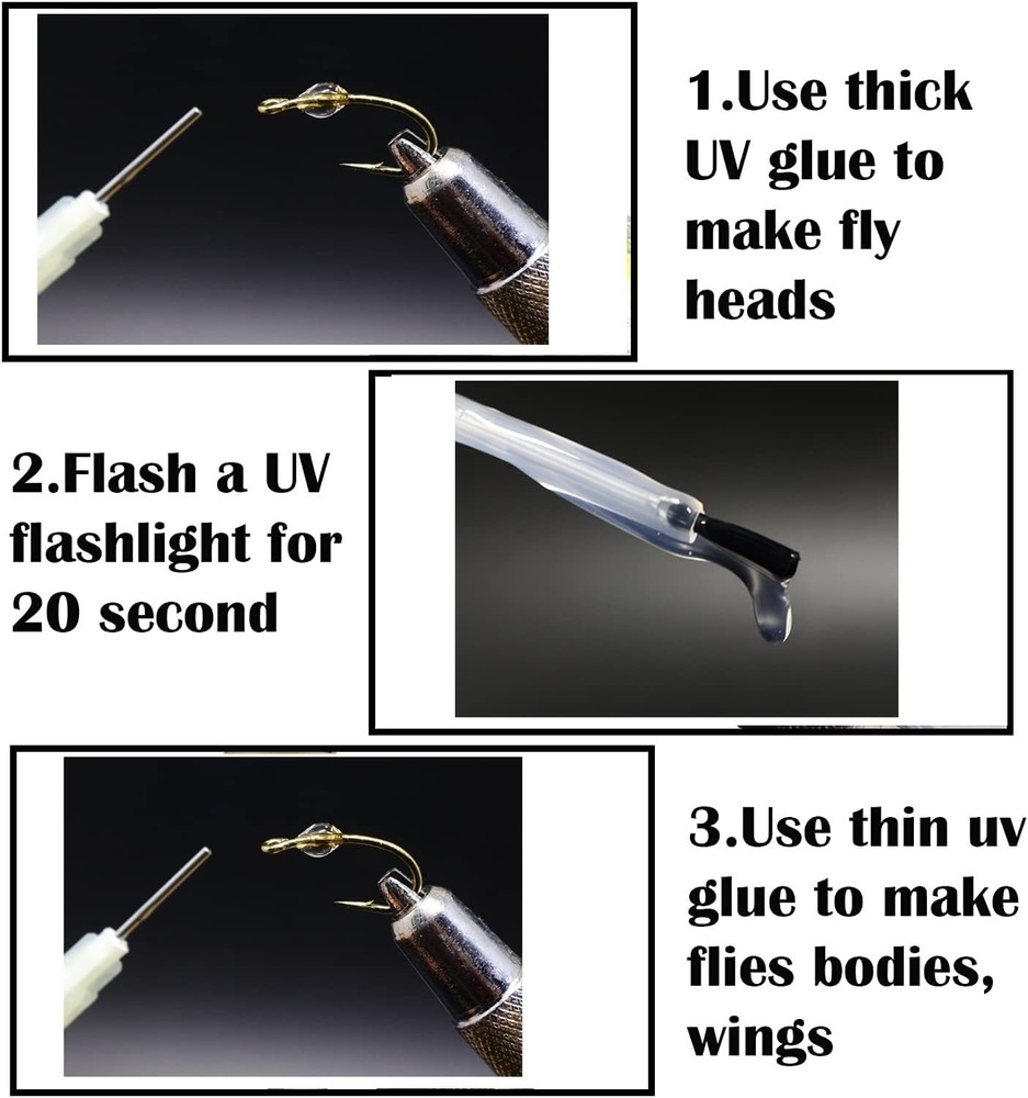 Versatile Fly Tying UV Glue Set with 12 LED Curing Light - Durable & Clear