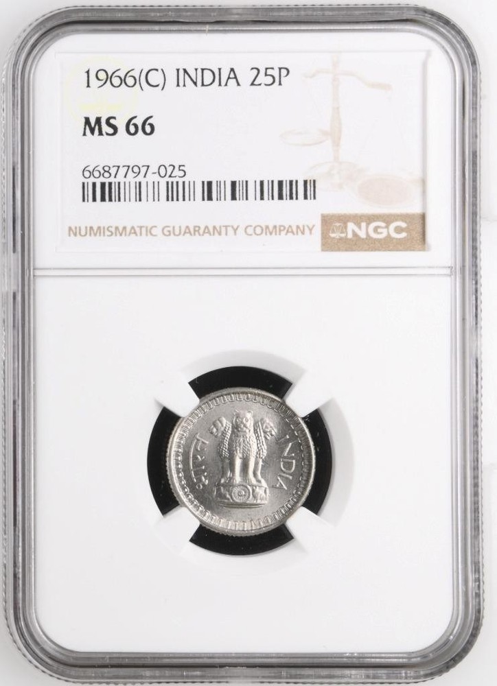 India 25 Paise 1966C NGC MS 66