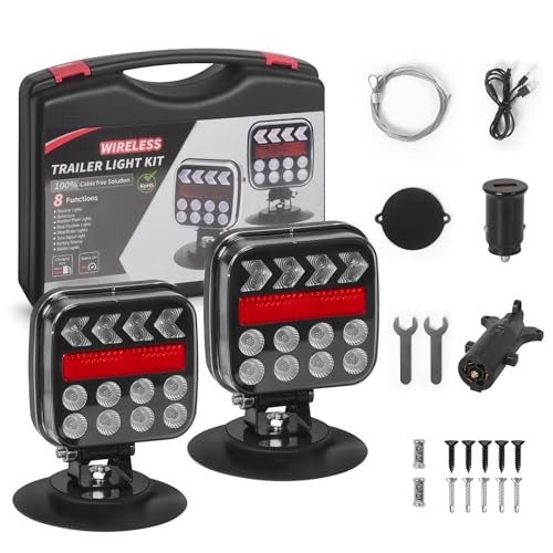 Wireless Trailer Lights, Dual Function Wireless Tow Lights with Magnetic+Cup