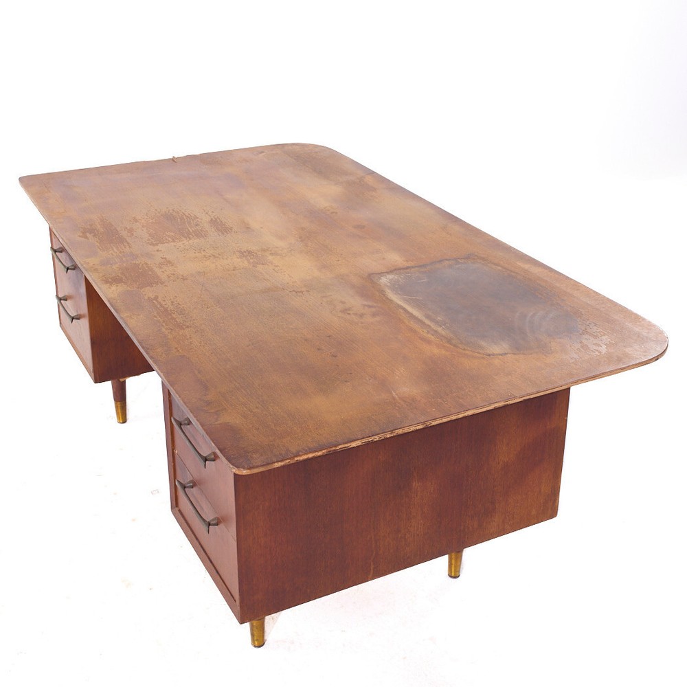 Jens Risom Style Jackson Mid Century Cane and Walnut Executive Desk