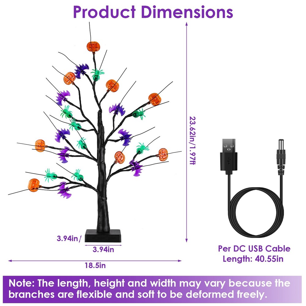 2 Pack 1.97FT Lighted Halloween Trees Indoor Tabletop Decorations Tree Lights
