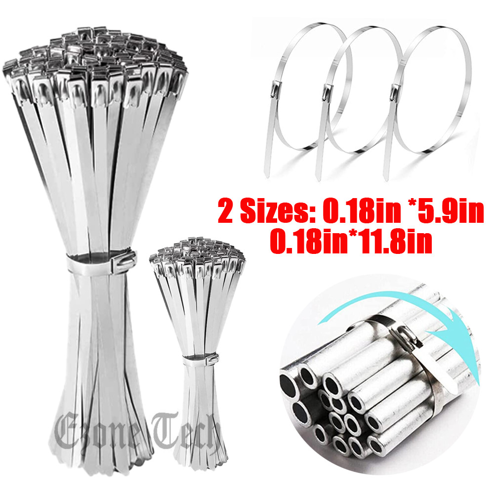100-200Pcs Metal Zip Ties Stainless Steel Heavy Duty Self-Locking Cable Ties US