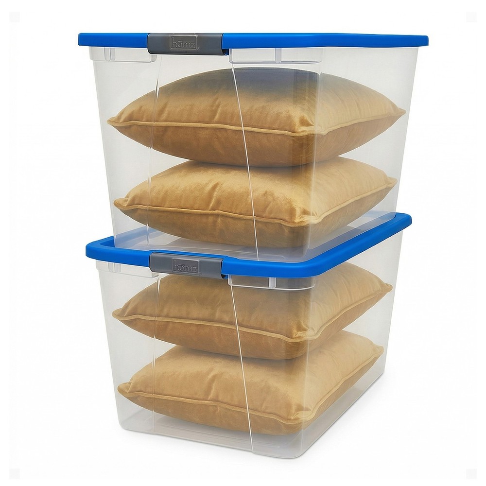 Homz 64 Qt Secure Latch Large Clear Stackable Storage Container w/ Lid (2 Pack)