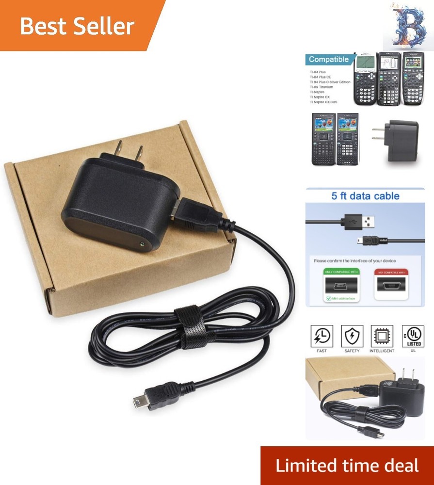 Enhanced 5FT USB Power Adapter for Texas Instruments Graphing Calculators