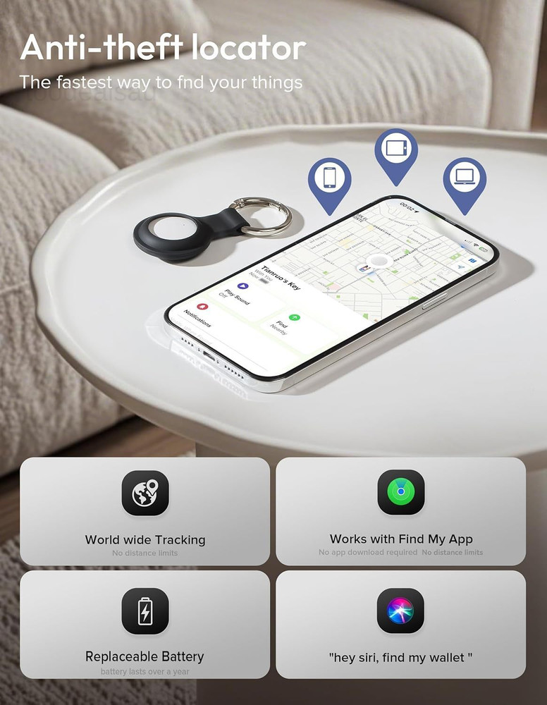 4 Pack Item Finders, Smart Bluetooth Tacker, Black/White/Red/Blue