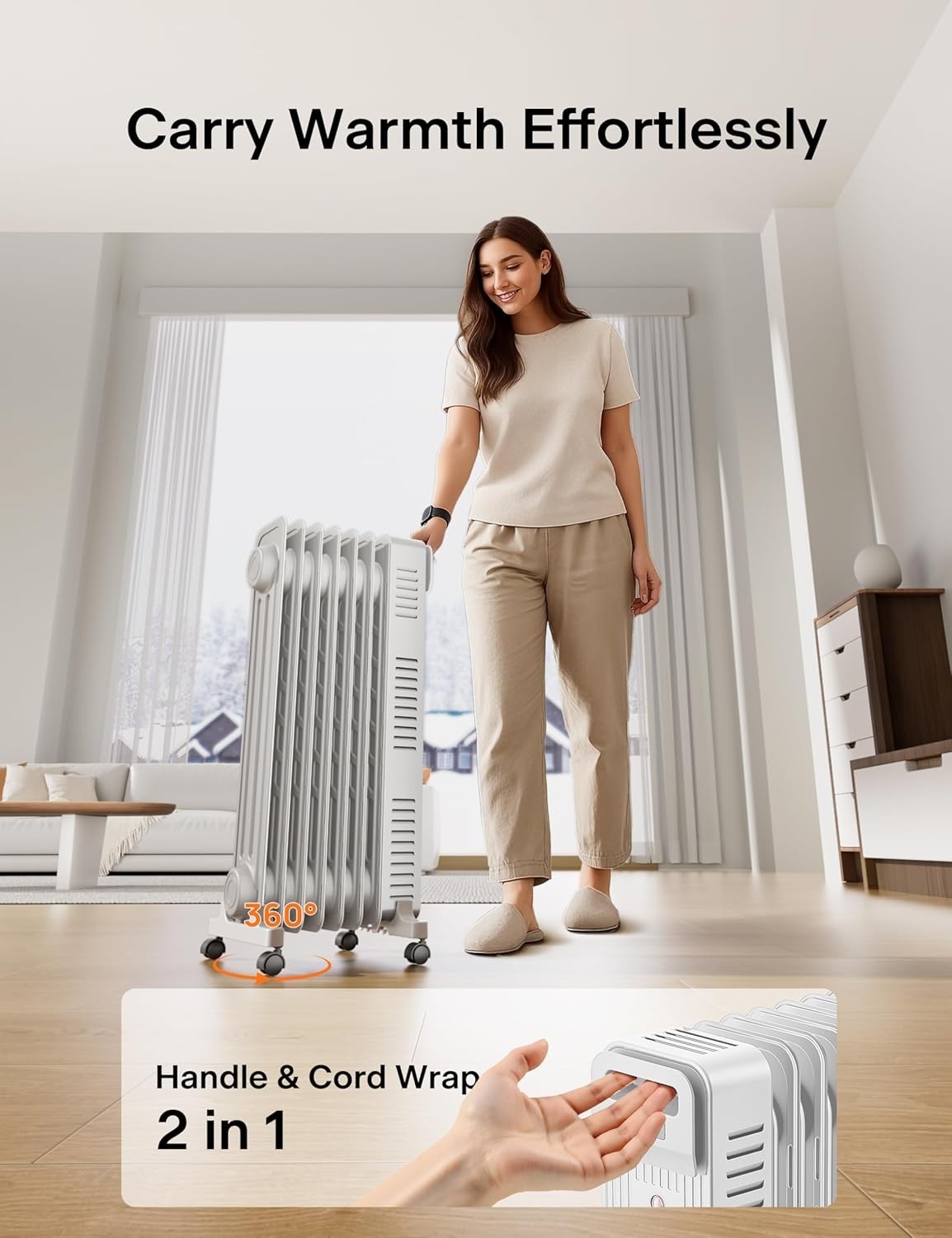 Pelonis PSH007JM1AWW 1500W Oil Filled Radiator Space Heater, White