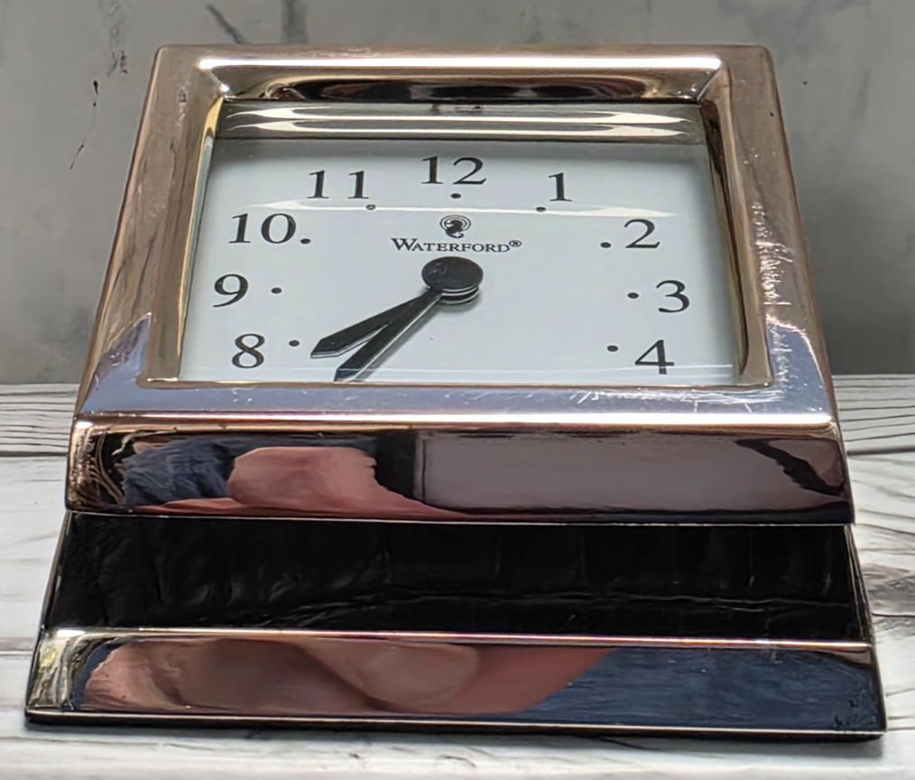 Waterford Free Standing Desk Clock, Faux Black Crocodile & Silver Plate Outline