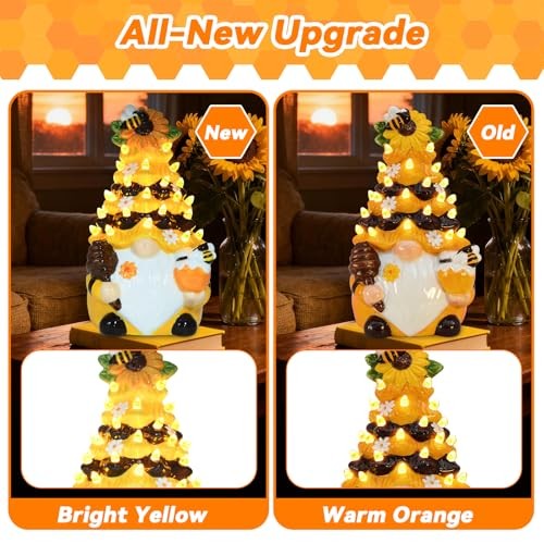 Timer - Spring Bumble Bee Gnomes Decorations Lighted Up Ceramic Gnome Yellow