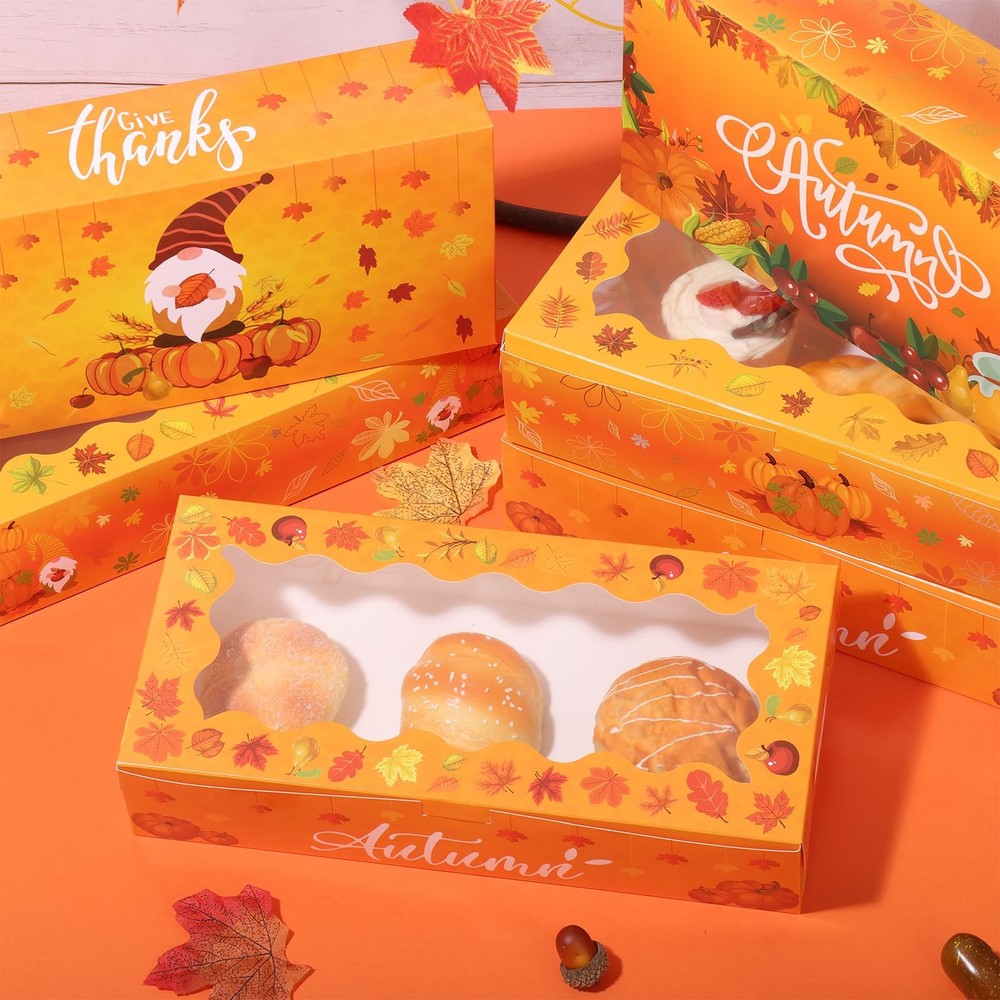 24 Pcs Fall Cookie Boxes with Window, Autumn Maple Leaf Cookie Gift Cardboard...