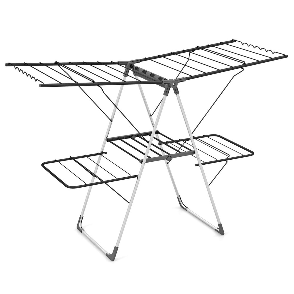 2-Tier Clothes Drying Rack w/ 33 Drying Rails Height Adjustable Gullwings