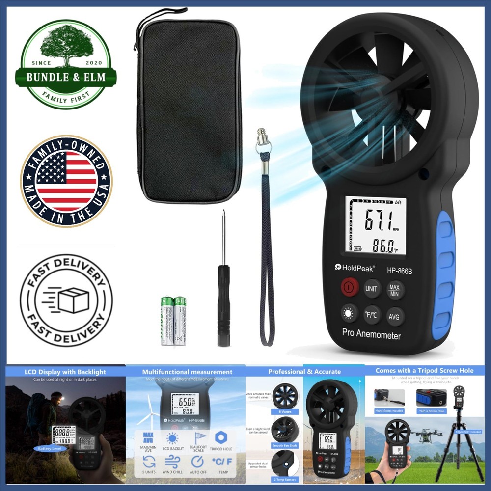 Handheld Digital Anemometer for Measuring Wind Speed, Temperature and Wind Chill