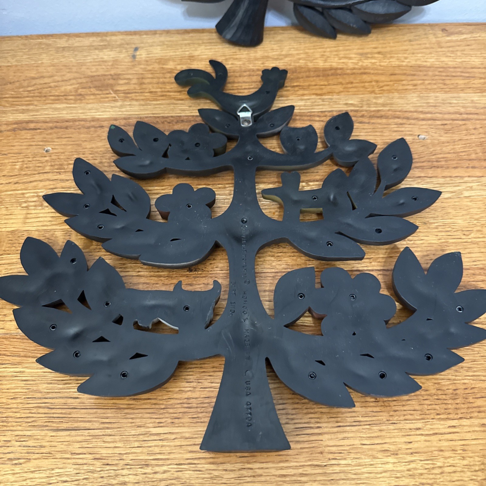 Vtg Set of 2 HOMCO Tree of Life Wall Plaques Boho Animals Flowers 14" x 13.5"