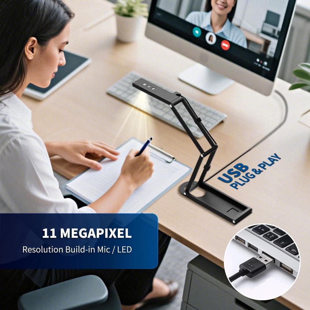 4K USB Book Document Camera & Webcam with Built-in Microphone & AutoFocus, US...