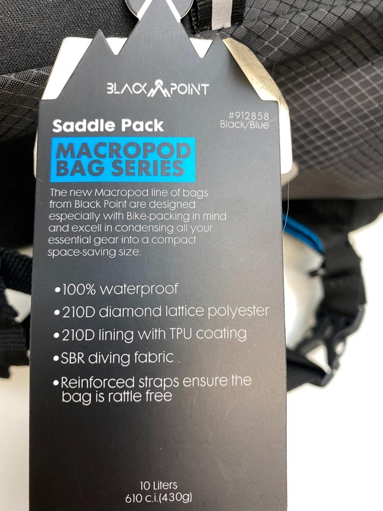new BLACKPOINT MACROPOD SADDLE PACK 10L BLK/BLUE Waterproof