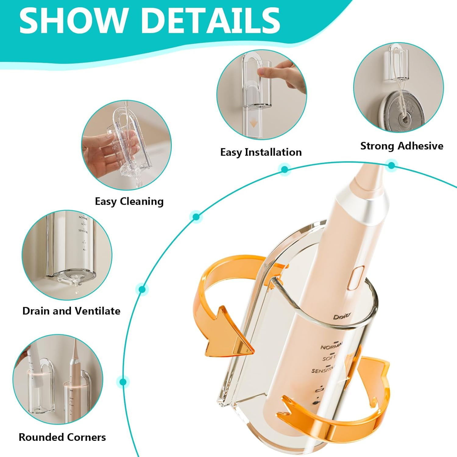 2 Pack Electric Toothbrush Holders for Bathroom, Wall Mounted Clear Electric Too