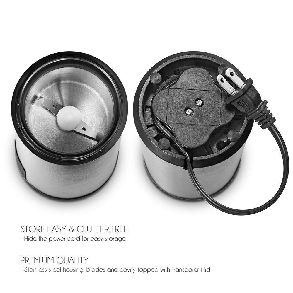 Coffee Grinder and Spice Mill with Safety Lock System – Rustproof Stainless S...