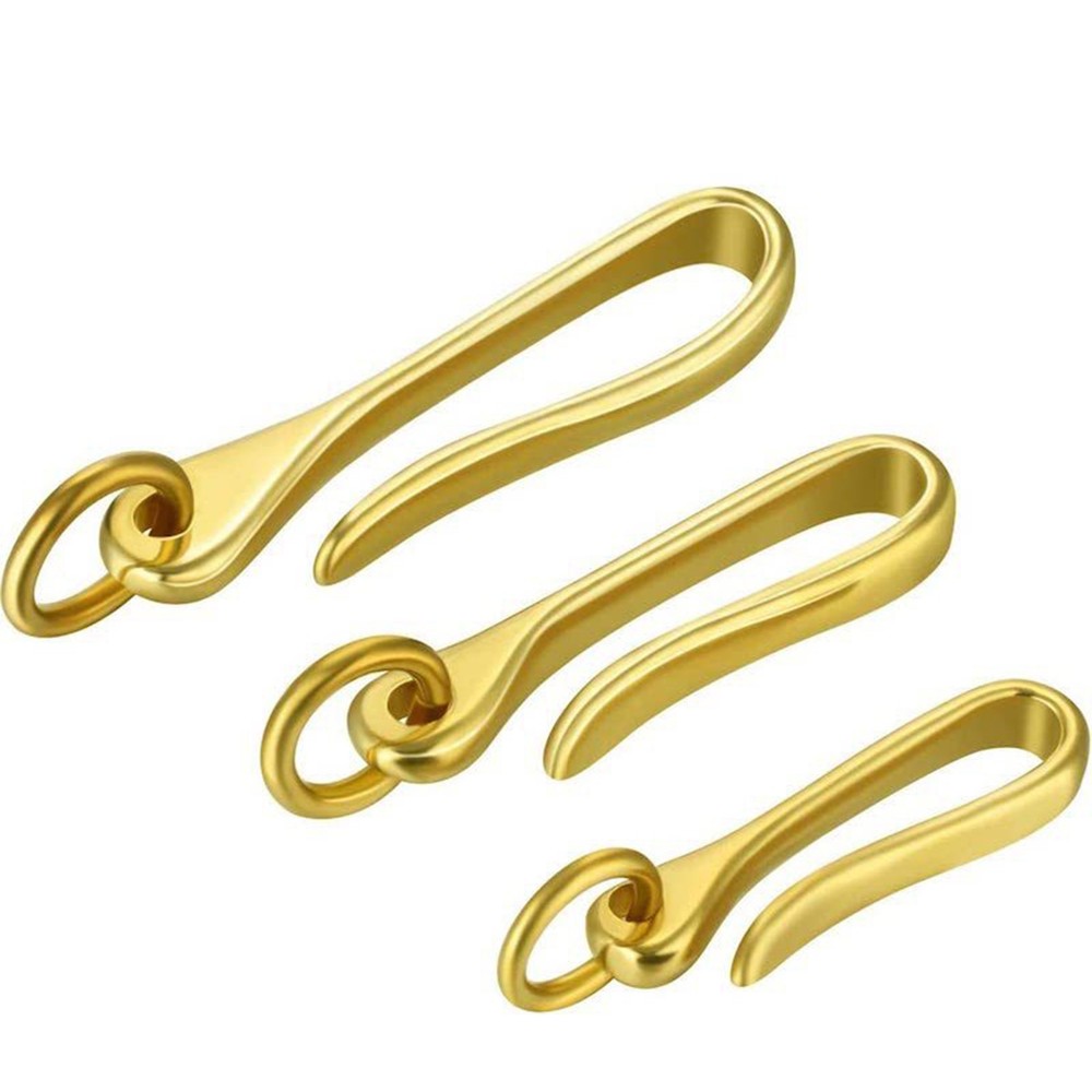 3 Size Retro Solid Brass KeyChain Key Ring Belt U Hook Wallet Chain Fish Hook I