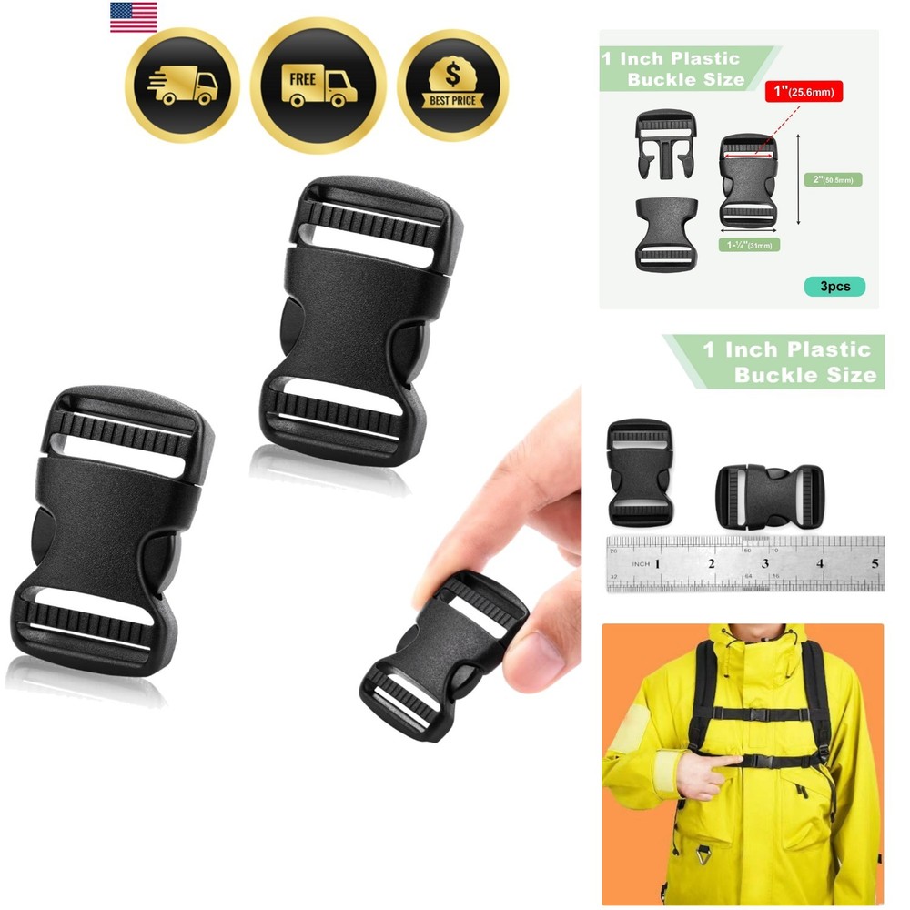 3pcs 1" Inner Dia. Plastic Buckles for Strap Replacement, Quick Side Release ...