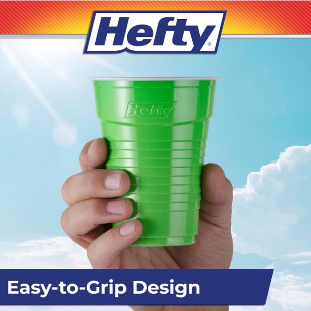 Hefty Party On Disposable Plastic Cups, Assorted, 16 Ounce, 100 Count New