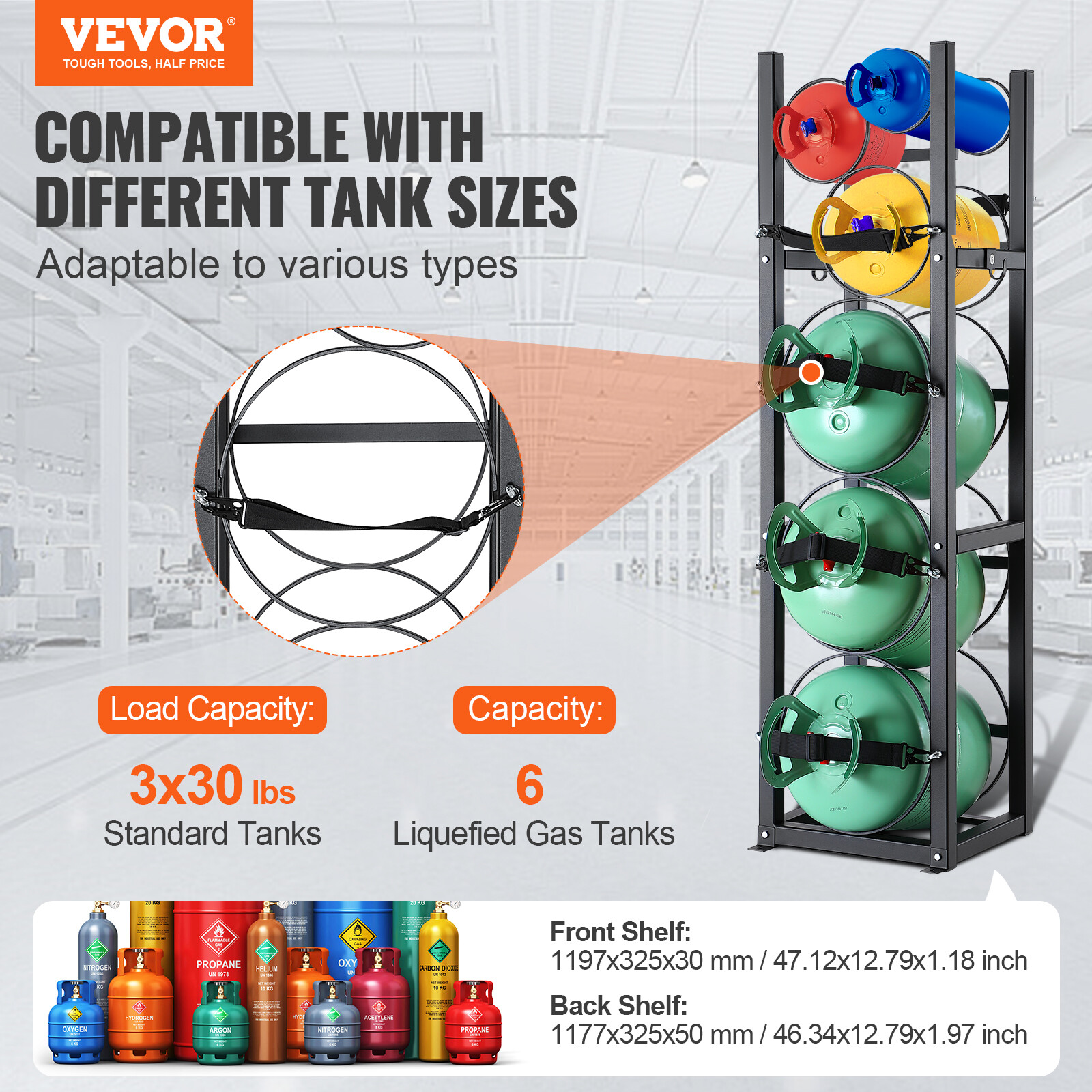 VEVOR Refrigerant Tank Rack 3 x 30lbs and 3 Small Tanks Cylinder Tank Rack