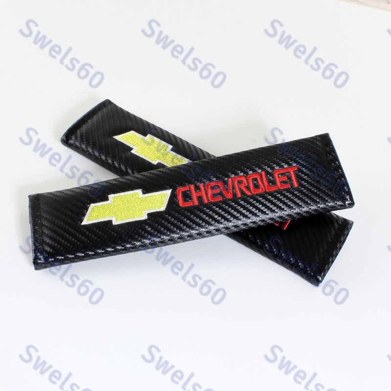 Carbon Look Embroidery SET Seat Belt Cover Shoulder Pads for Chevy Chevrolet