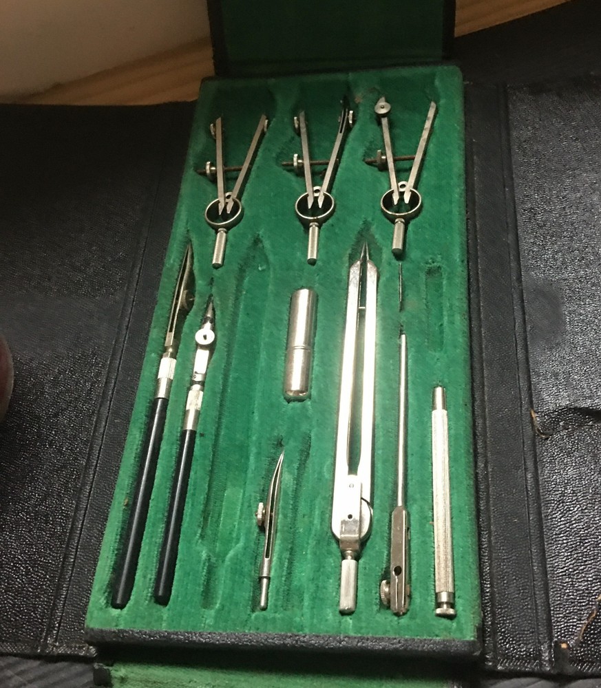 Vintage Tower Precision Drafting & Drawing Instrument Tool Set in Case Germany