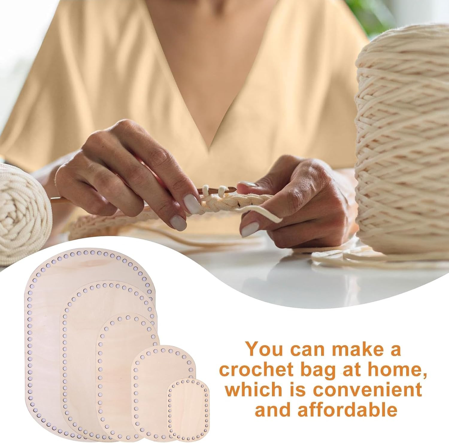 Wooden Basket Bottoms Set for Crochet, Unfinished Oval Bases, 5 Sizes