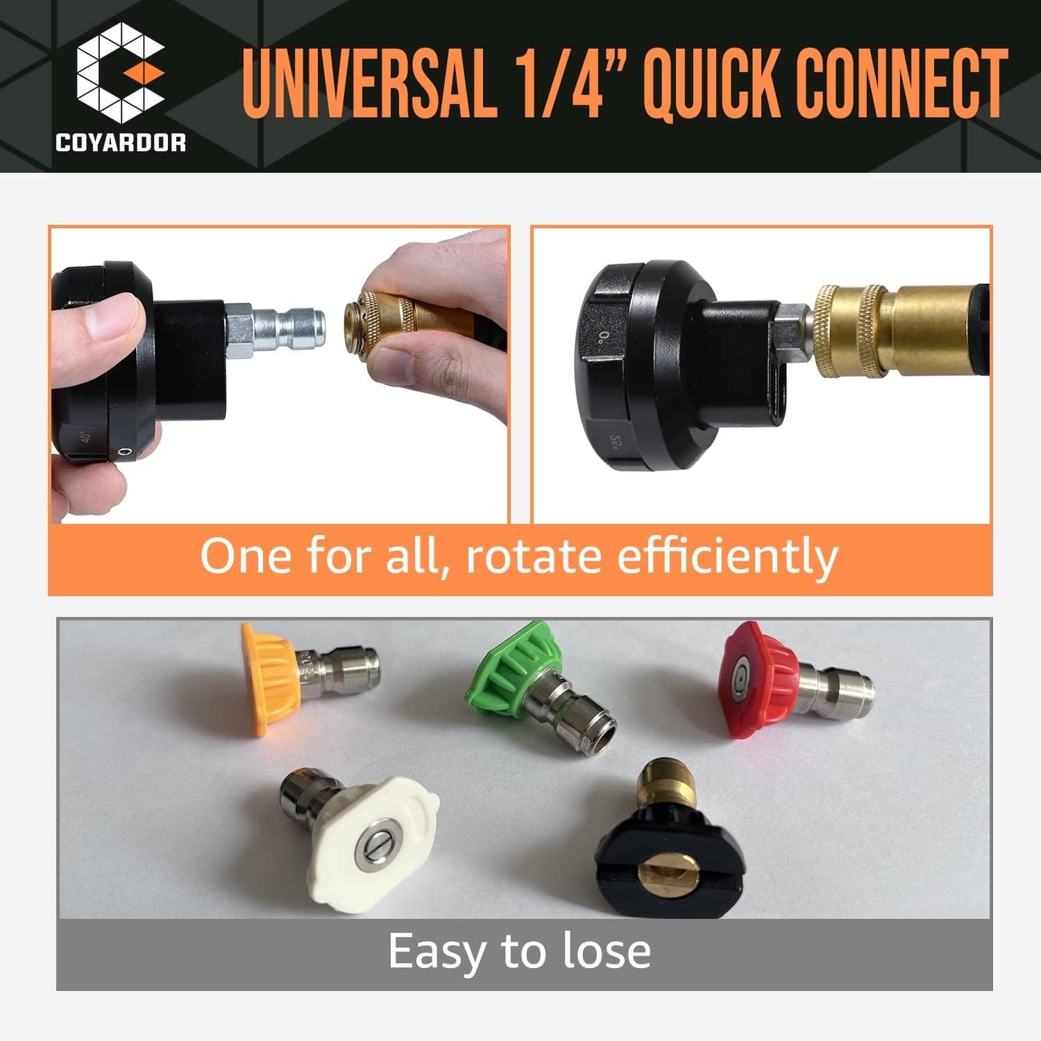 COYARDOR Pressure Washer 6 in 1 Quick Change Over Spray Nozzle Tips, 3000 PSI