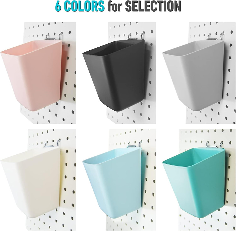 Large Pegboard Cups Peg Board Storage Bin 6 Pack with Hooks, Square Box Shape Pe