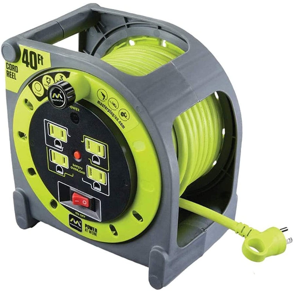 Masterplug Power At Work Four Power Outlets Cord Reel with Winding Handle,