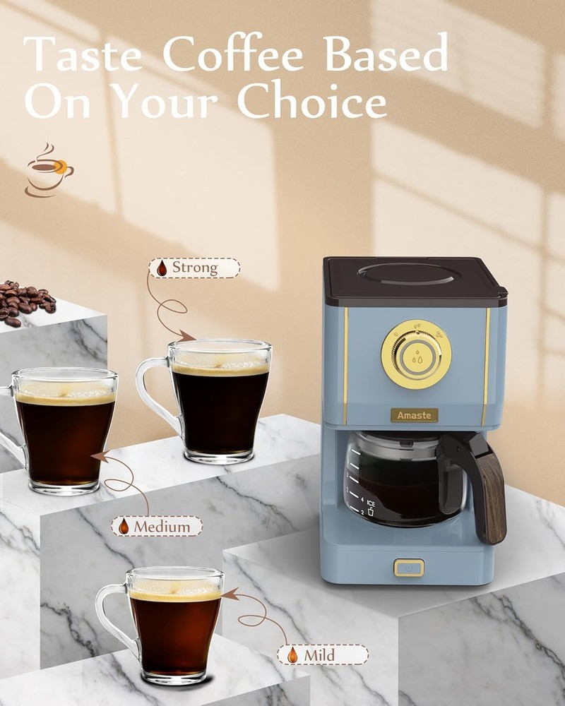Amaste Coffee Maker, 5 Cup Pot with Three Brewing Modes, Ash Blue