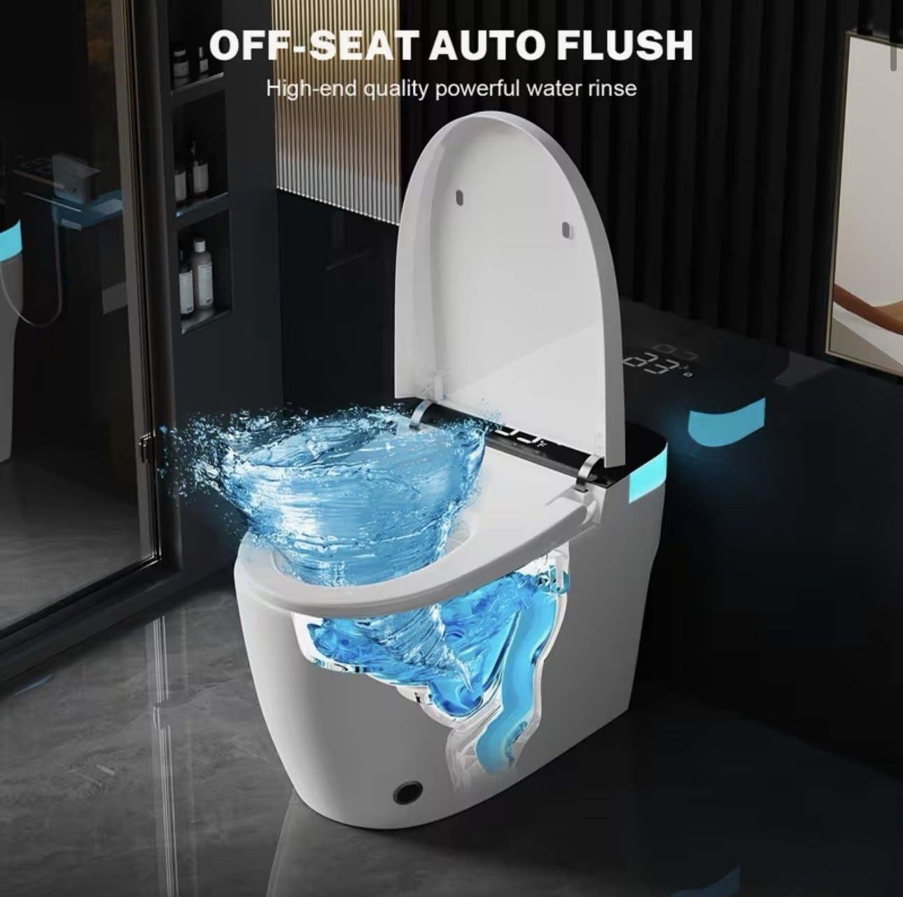 Modern Smart Toilet with Manual Flip Lid, Adjustable Remote Control, Heated Seat