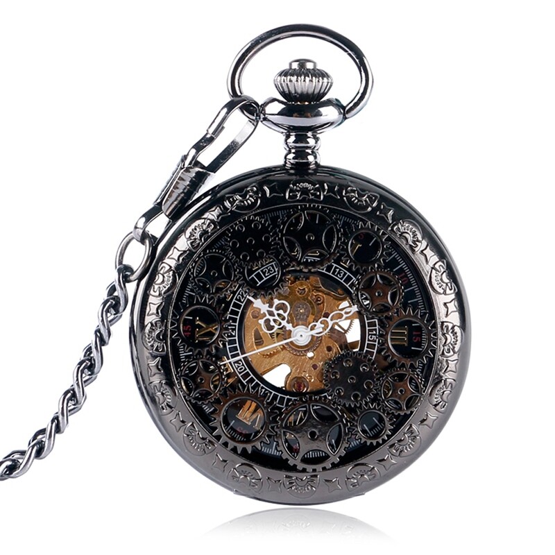Men's Mechanical Pocket Watch Vintage Bronze with Pendant Chain Christams Gifts