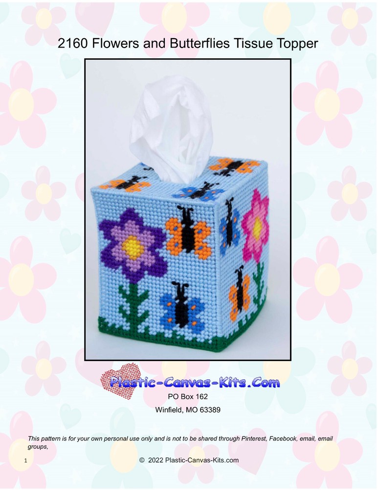 Flowers and Butterfly Spring Tissue Topper-Plastic Canvas Pattern or Kit