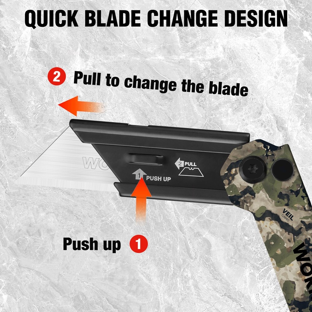 WORKPRO 3Pack Camo Folding Utility Knife Set Pocket Knife w/Quick Open Axis Lock