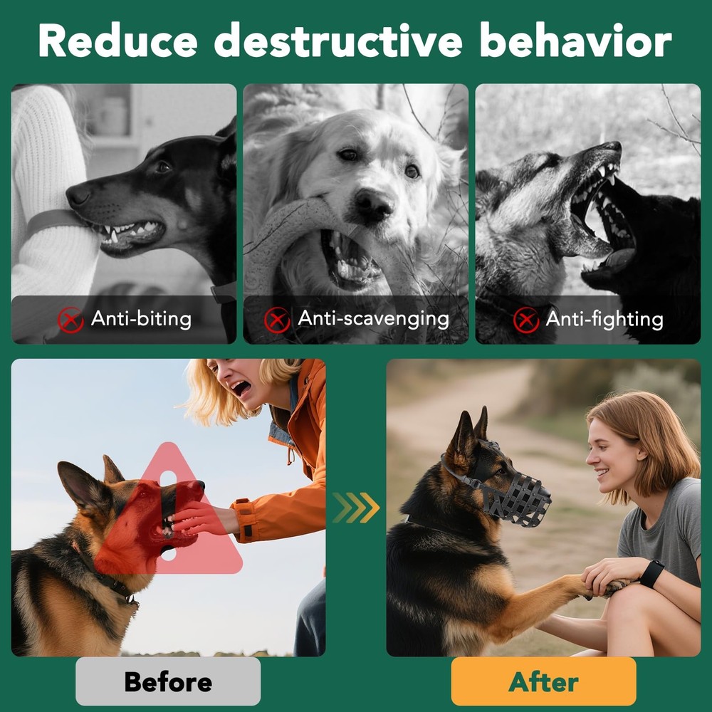 Dog Muzzle Medium Large Humane Basket Soft Lightweight Adjustable Black L