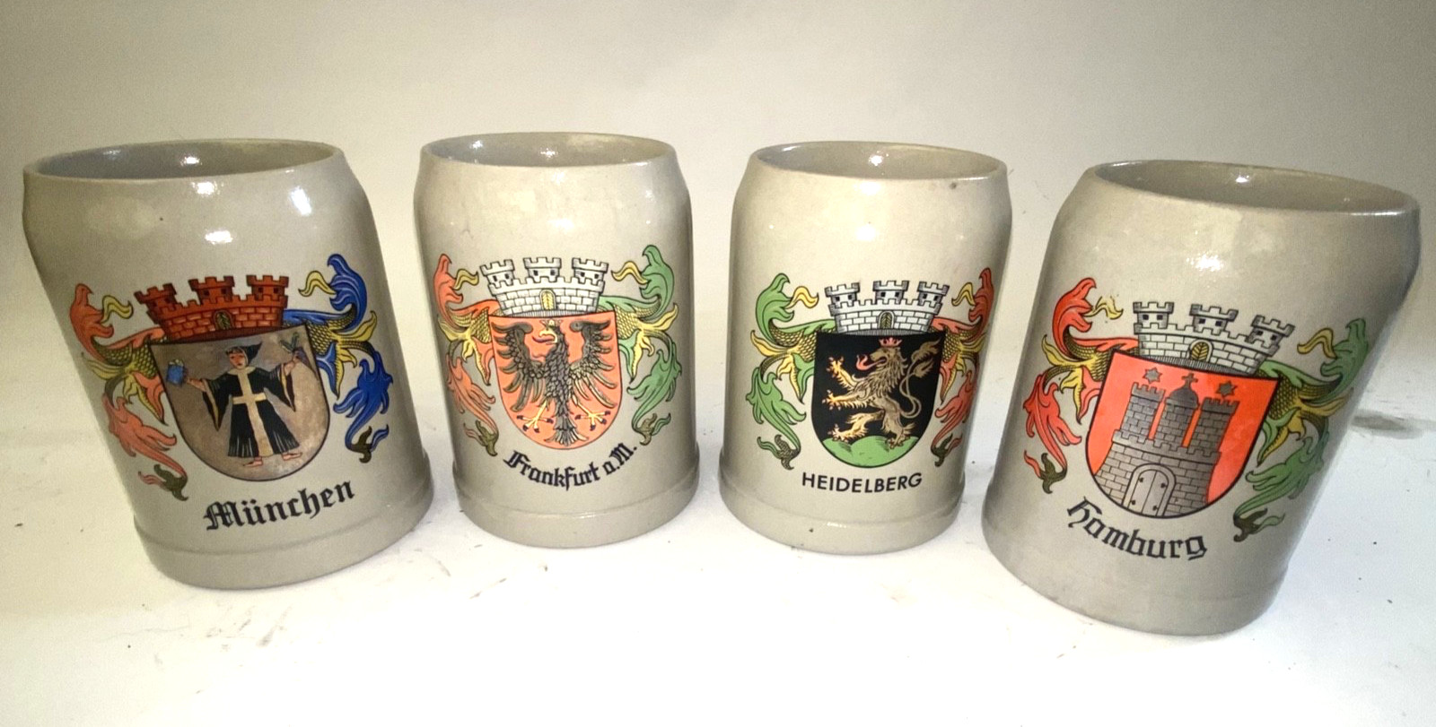 VTG Engelbrau Heidelberg Stoneware Beer Stein LOT OF 4 Germany Gerz 0.5L