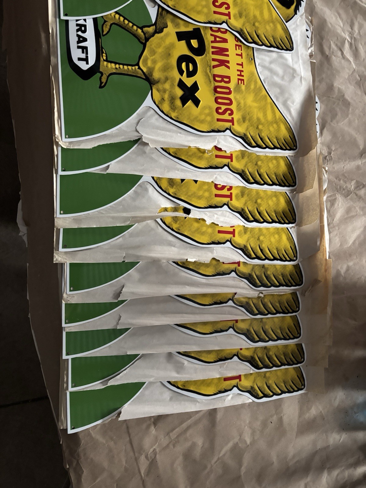 1950s Kraft Pex Chicken Feed Advertisement Tin Sign Milk Bank Boost Embossed 19"