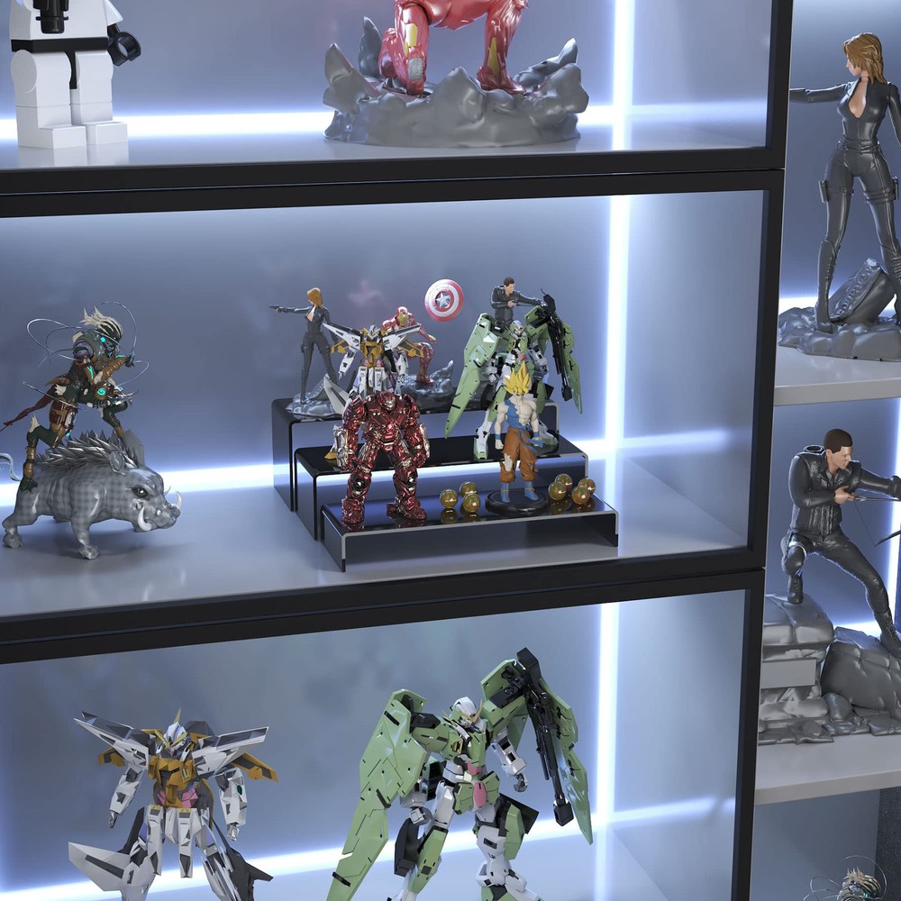 6Pcs Large Acrylic Risers, Black Rectangular Showcase Collectibles Display Sh...